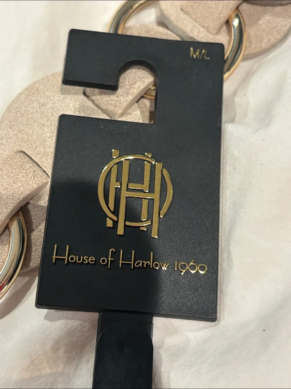 NWT House of Harlow 1960 Beige suede gold Chain-Link adjustable Waist Belt - M/L